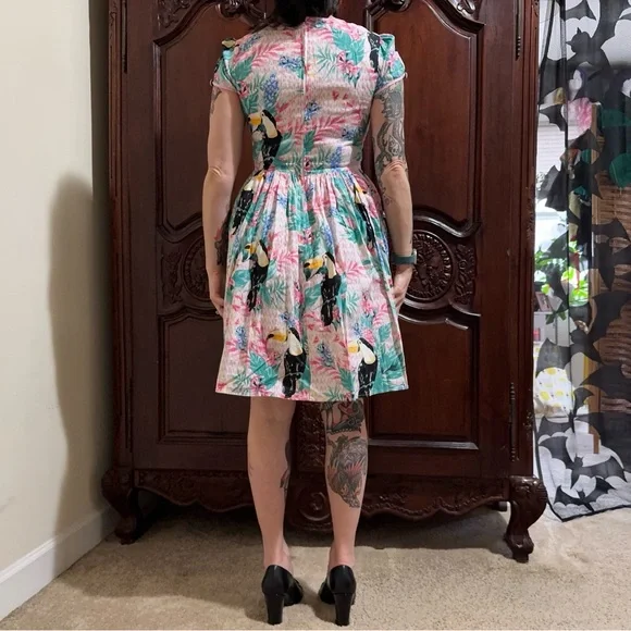 Hell Bunny Pink and Green Tropical Mini Dress - Picture 3 of 8